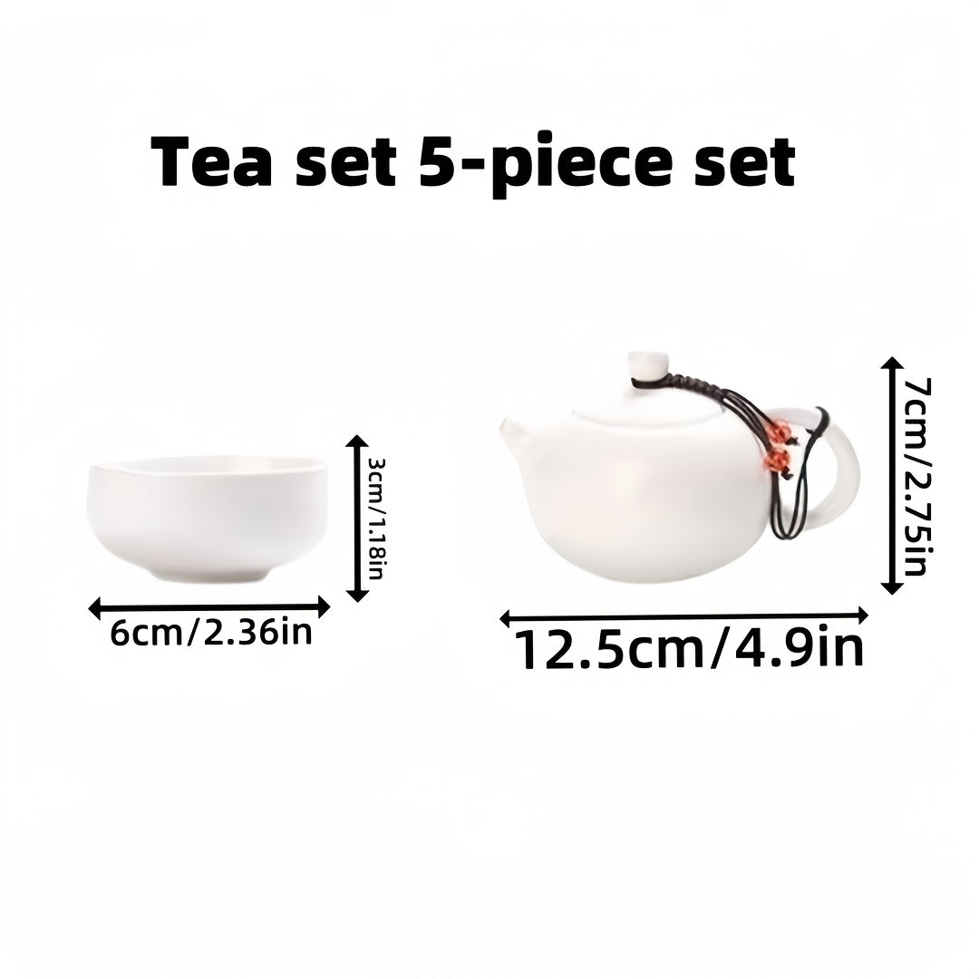 5pcs White Porcelain Travel Tea Set with Xishi Pot & 4 Cups - Portable Tea Service for Outdoor, Tea Parties, Camping, Picnics - Elegant Mini Tea Ceremony Kit, Compact Tea Gift Set for Tea Lovers & Chinese Tea Culture Enthus