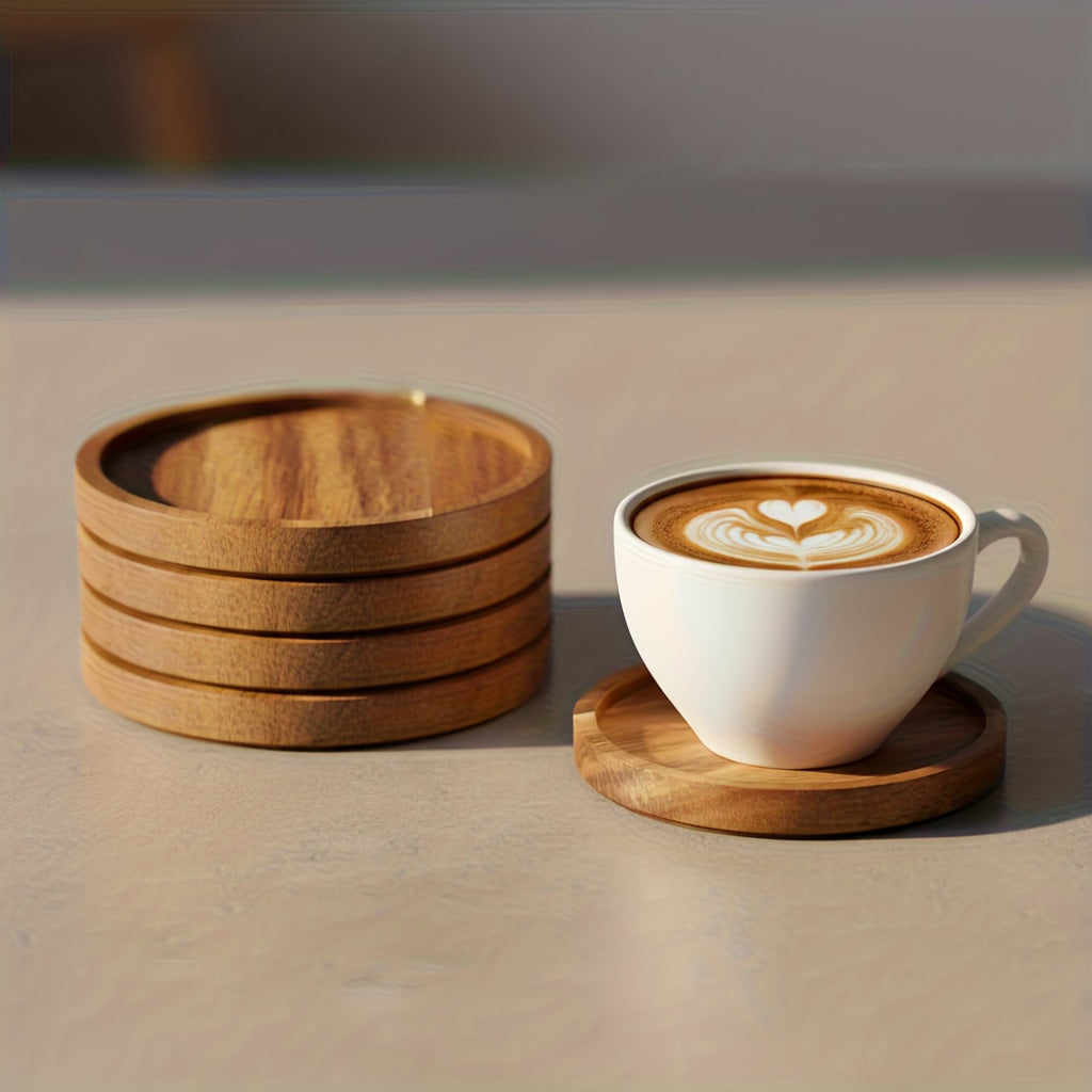 5pcs Absorbent Acacia Wood Coasters, Coffee Table\u002FDining Table Drink Coasters, Perfect for Farmhouse, Office, Bar Use & Christmas Home Decoration
