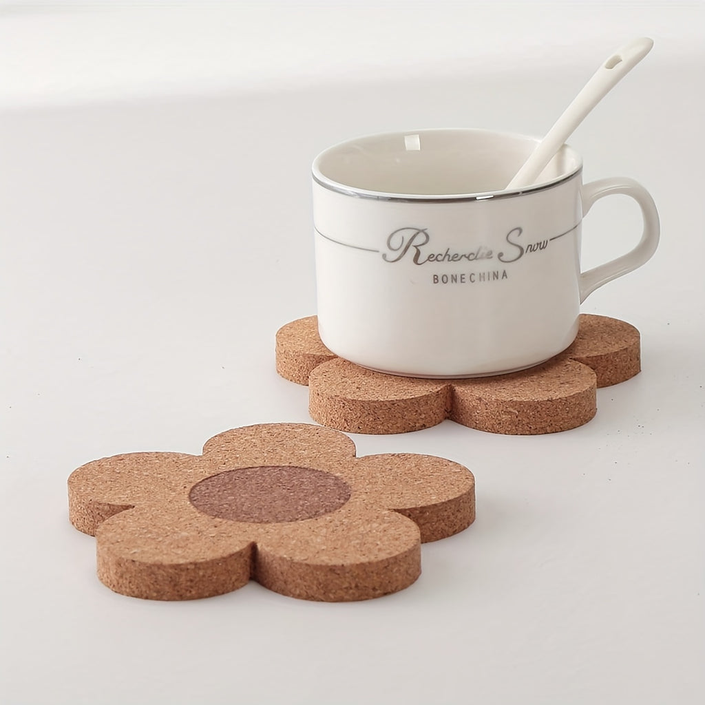 12-Pack Flower-Shaped Cork Coasters for Bar Table, Dining Table, Water Cup, Thickened Cork Heat Insulation Pads