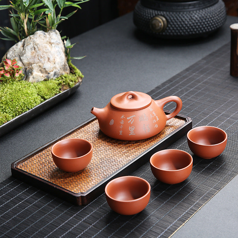 5pcs Chinese Purple Clay Tea Set Suitable for & Travel - Portable Leakproof & Teaware with Pot & 4 Cups, Traditional Clay Tea Service for Office, Gifts for, Birthdays, Business - Clay Teapot and Cups