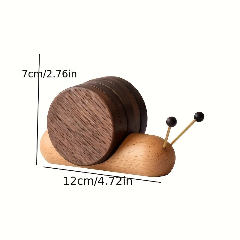 Snail-Themed Coaster Made from Natural Hardwood, Designed to Withstand Heat. A Creative Mat for Coffee And Tea Cups That Is Resistant to High Temperatures