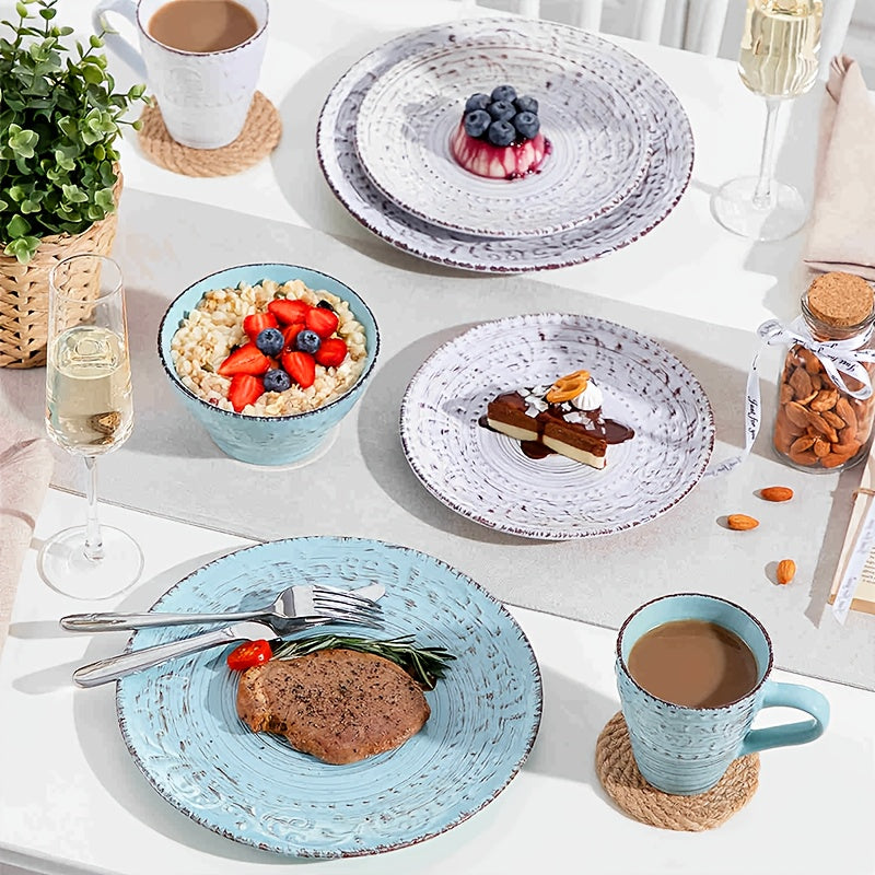 Zenora 16\u002F32pcs Ceramic Dinnerware Collection, Featuring Embossed Contemporary White Porcelain Plates And Bowls Suitable for Meals And Desserts. Safe for Microwave, Dishwasher, And Oven Use, This Durable Tableware Is Perfect for Home Kitchens
