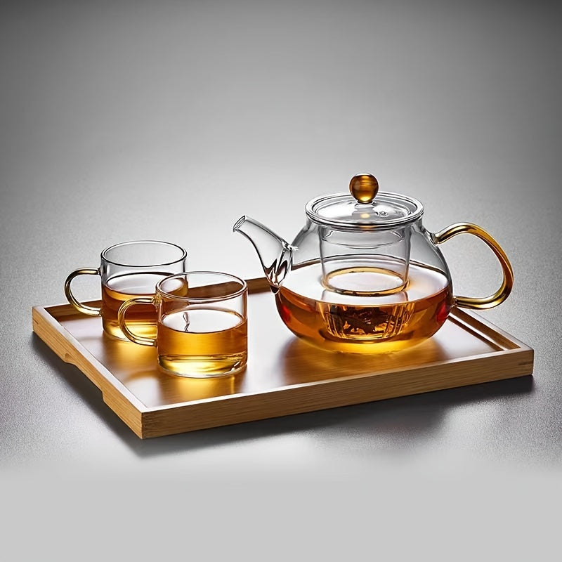 1pc Borosilicate Glass Teapot with Infuser - Transparent Electric Stovetop-Safe Tea Kettle, Round Lid & Ergonomic Handle for Loose Leaf Tea, Tea Water Separation, Modern Kitchen Essential, Glass Kettle for Stove, Sleek Brushed Finish, Durable Kitchenware