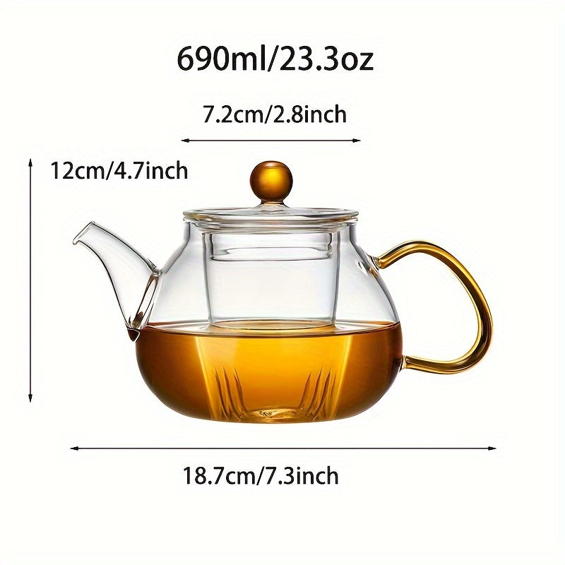 1pc Borosilicate Glass Teapot with Infuser - Transparent Electric Stovetop-Safe Tea Kettle, Round Lid & Ergonomic Handle for Loose Leaf Tea, Tea Water Separation, Modern Kitchen Essential, Glass Kettle for Stove, Sleek Brushed Finish, Durable Kitchenware