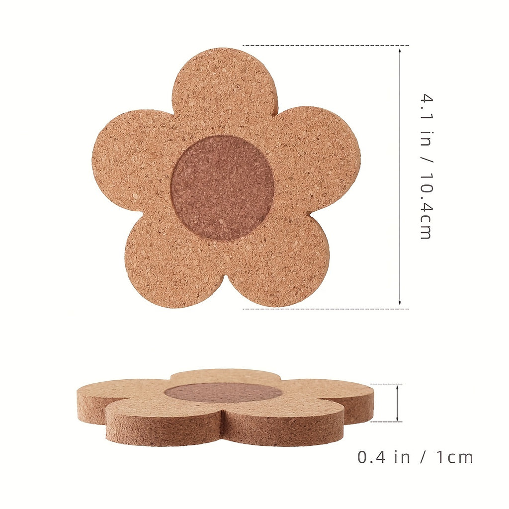 12-Pack Flower-Shaped Cork Coasters for Bar Table, Dining Table, Water Cup, Thickened Cork Heat Insulation Pads