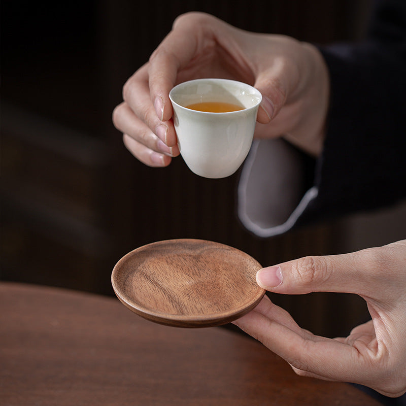 6 Black Walnut Tea Coaster Set with Stand, Heat-Resistant Coasters and Cup Holder, Japanese Tea Ceremony Accessories,  Minimalist Design, Elegant Accessories, Drinkware Set, Tea Lovers, Kitchenware Shoppers