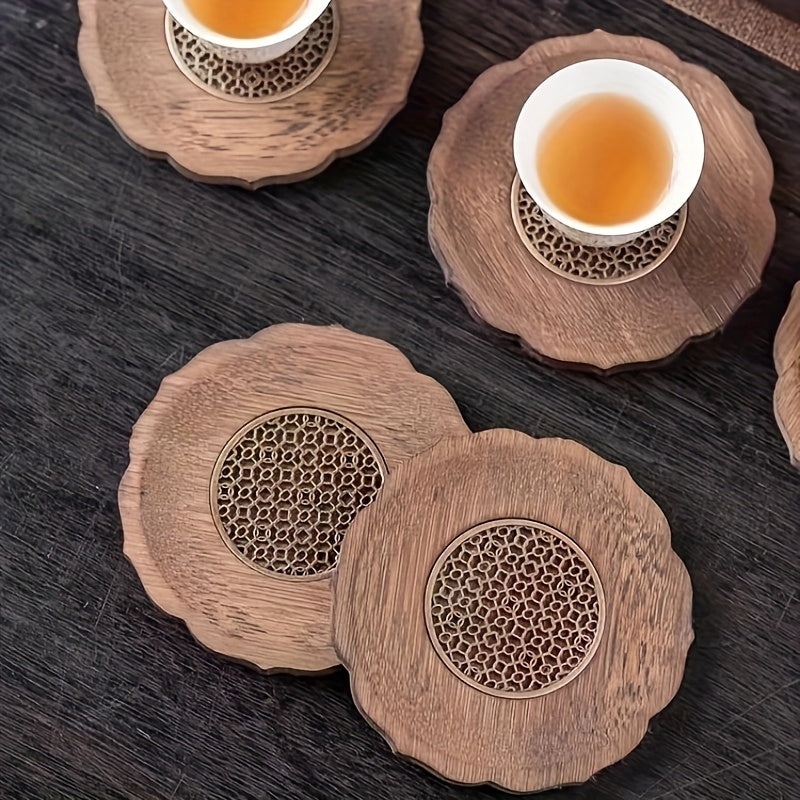 3pcs Elegant Japanese for Lotus Solid Wood Coaster - Durable, Aesthetic Tea & Coffee Cup Mat with Embossed Design | Perfect for Home Decor, Kitchen Use and Holiday Gifts, Heat-Resistant Non-Slip Base, Ideal for Lotus for home Decoration