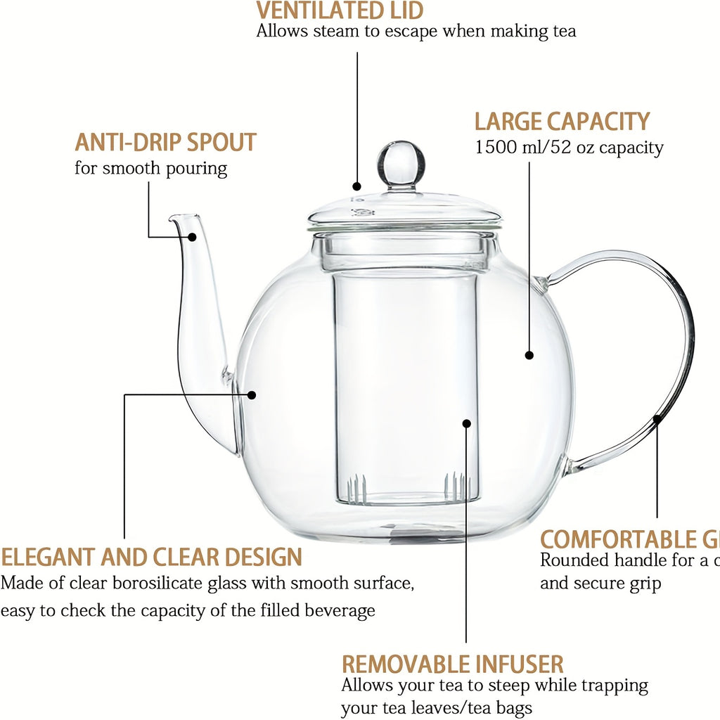 FBL&HM 1500ml\u002F50oz Glass Teapot with 4 Insulated Glass Teacups And Tea Infuser for Loose Leaf Tea, Microwave Dishwasher Safe Tea Sets for Adults, Lead-free Tea Maker, Mothers Day Gifts