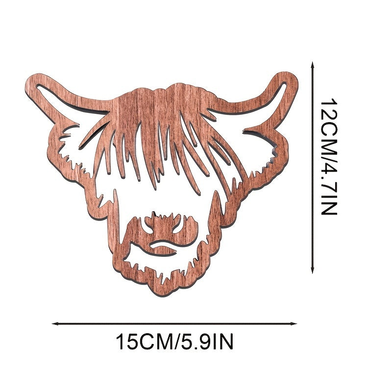 4pcs of Highland Beef Wooden Coasters, Hollow Heat- Mats, Non-slip Desktop Mats, Suitable for Room Decoration, Homemade Kitchen Accessories, a Must for Families, Wedding Party Decoration