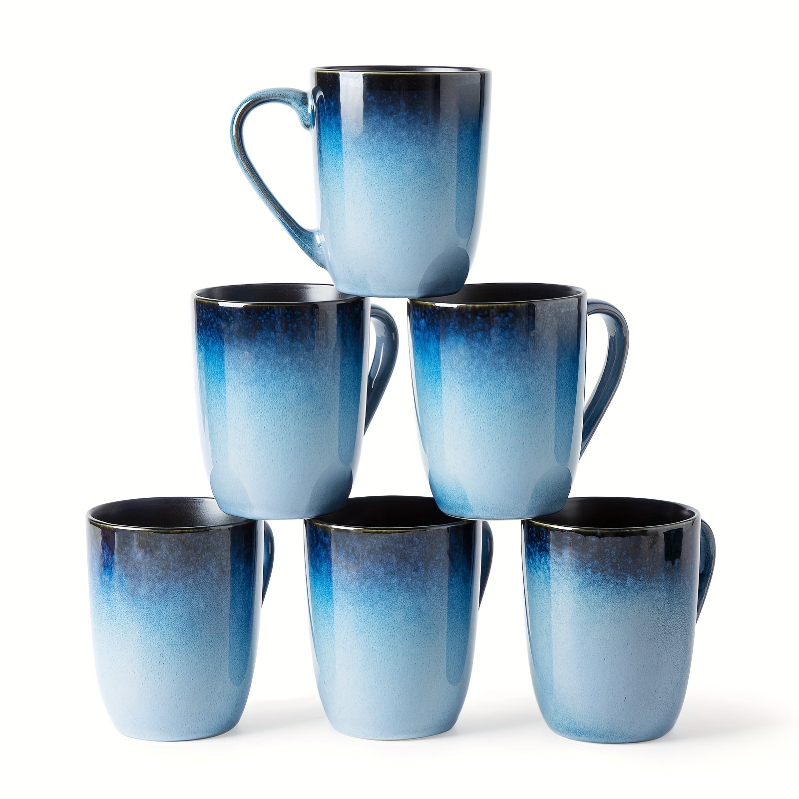 Set of 6 Gradient Blue Ceramic Mugs, Each with a Capacity of 14Oz. These Durable And Stain-Resistant Mugs Feature an Elegant And Unique Design, Making Them Perfect for Valentine'S Day, Parties, Weddings, And Various Other Events. Ideal for Coffee