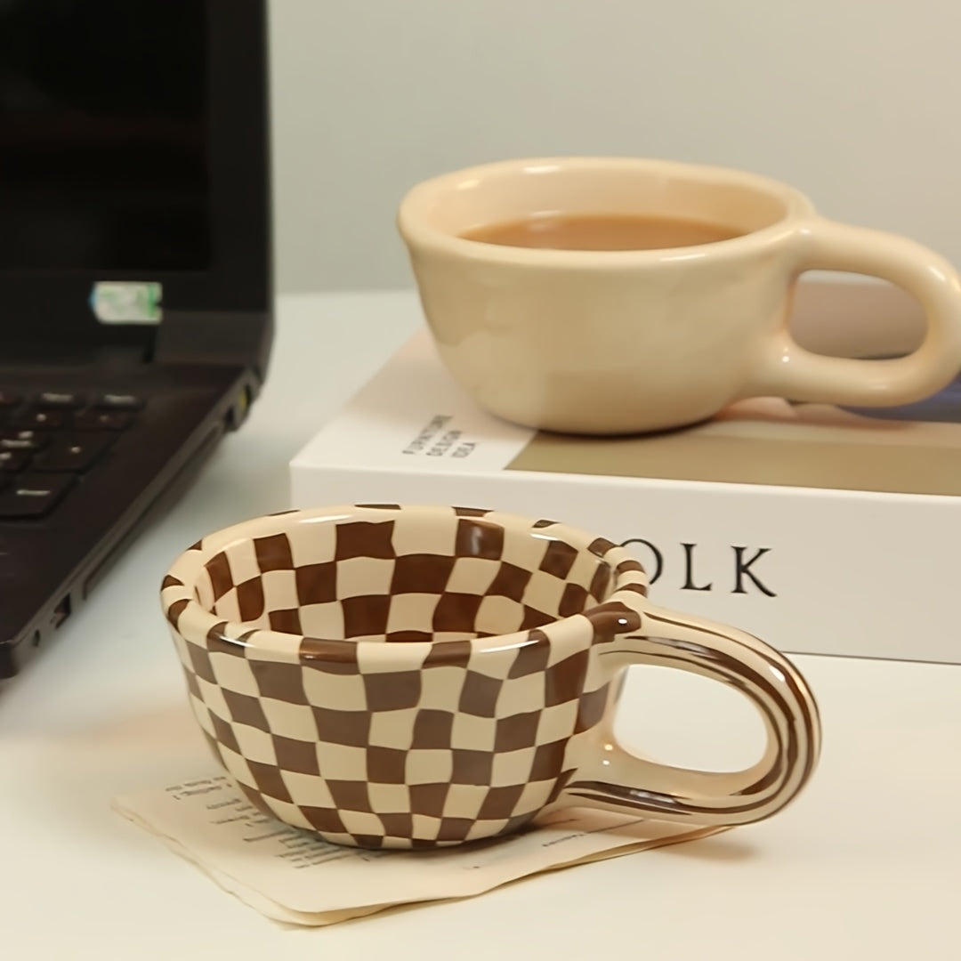 Classic Checkerboard Coffee Cup Beautiful Ceramic Mug