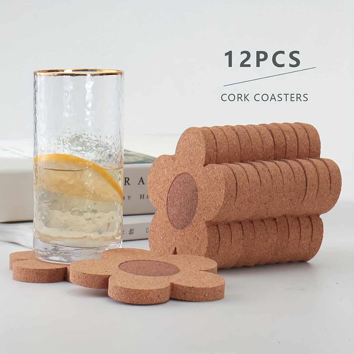 12-Pack Flower-Shaped Cork Coasters for Bar Table, Dining Table, Water Cup, Thickened Cork Heat Insulation Pads