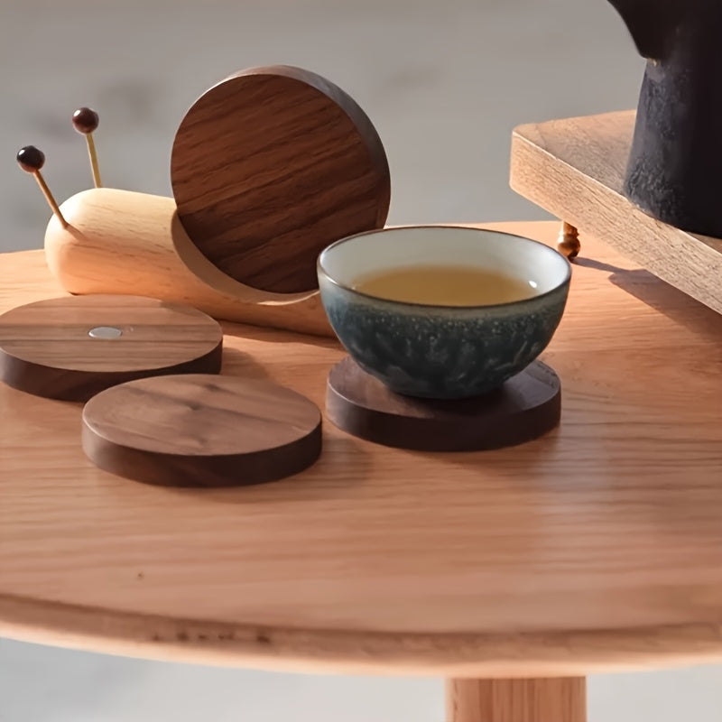 Snail-Themed Coaster Made from Natural Hardwood, Designed to Withstand Heat. A Creative Mat for Coffee And Tea Cups That Is Resistant to High Temperatures