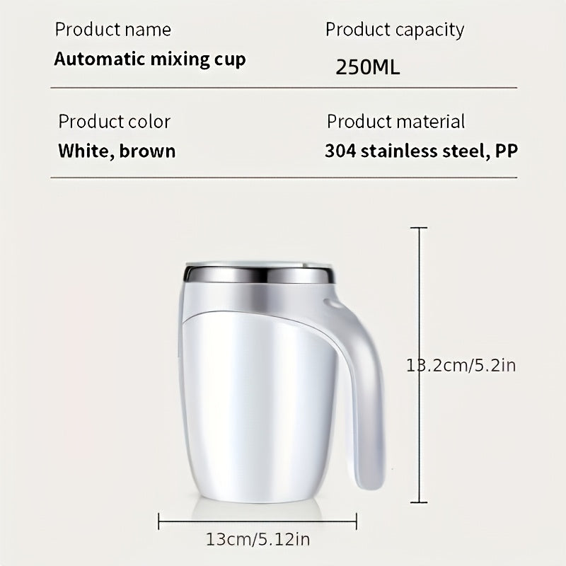 250ML Coffee Cup with Even Lid - Automatic Stirring, One-Button Start, Perfect for Coffee, Milk, Protein Powder - Brown And Cream Color, Reusable, Perfect Christmas Gift, Coffee Cup