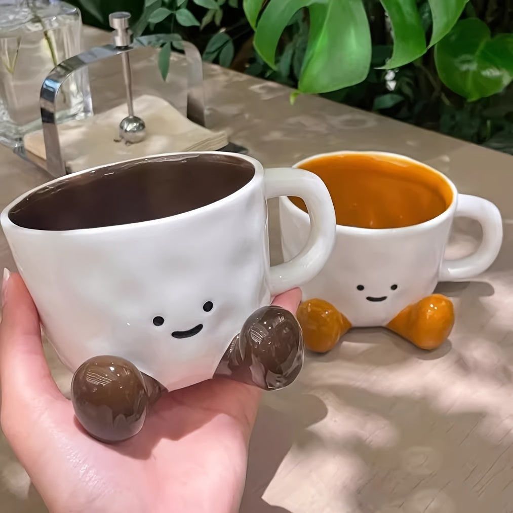 1pc 11.83oz Cute Little Feet Ceramic Cup with Spoon, Underglaze Cartoon Mug Water Cup Office Breakfast Cup, Suitable for Office, Home, Outdoor Picnic