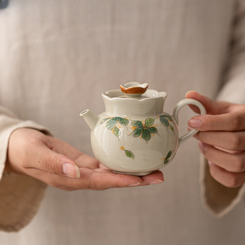 Hand Painted Osmanthus Ceramic Kung Fu Tea Set | One Pot, Two Cups, Storage Bag, Household Teapot, Teacup, Outdoor Quick Guest Cup Set, Portable