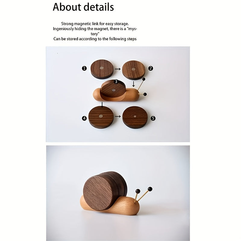 Snail-Themed Coaster Made from Natural Hardwood, Designed to Withstand Heat. A Creative Mat for Coffee And Tea Cups That Is Resistant to High Temperatures