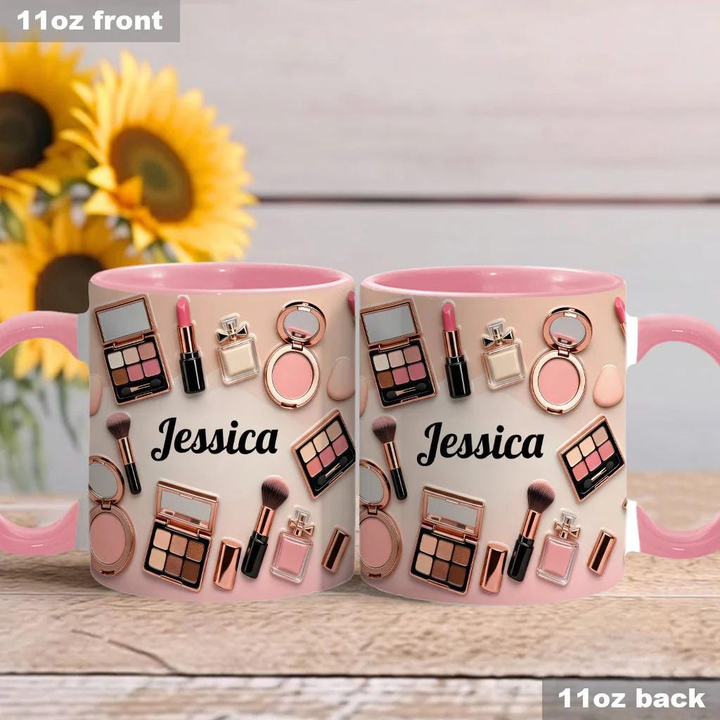 Personalized Makeup Artist 2D Accent Mug, MUA Accessories Cosmetics Ceramic Cup, Make-up Lover Coffee Mug, Gift for Her ipatumku00001