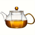 1pc Borosilicate Glass Teapot with Infuser - Transparent Electric Stovetop-Safe Tea Kettle, Round Lid & Ergonomic Handle for Loose Leaf Tea, Tea Water Separation, Modern Kitchen Essential, Glass Kettle for Stove, Sleek Brushed Finish, Durable Kitchenware