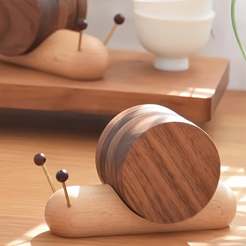 Snail-Themed Coaster Made from Natural Hardwood, Designed to Withstand Heat. A Creative Mat for Coffee And Tea Cups That Is Resistant to High Temperatures