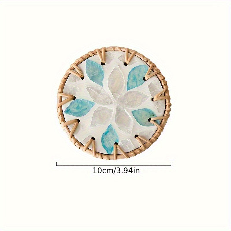 6pcs Handmade Resin Rattan Coasters Set - Heat-Resistant Shell & Mosaic-Effect Leaf\u002FRound\u002FStarfish Patterns, Polished Metal-Like Surface - Boho Tea Set Accessories, -Inspired Table Protectors (Hand Wash Only) - Ideal Gift for
