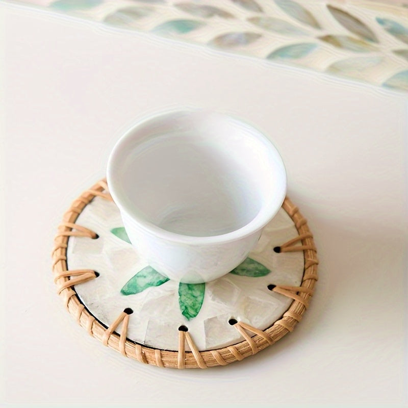 6pcs Handmade Resin Rattan Coasters Set - Heat-Resistant Shell & Mosaic-Effect Leaf\u002FRound\u002FStarfish Patterns, Polished Metal-Like Surface - Boho Tea Set Accessories, -Inspired Table Protectors (Hand Wash Only) - Ideal Gift for