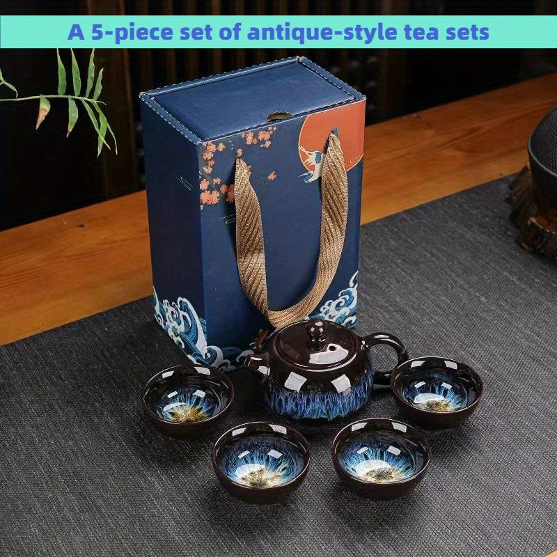 5pcs  tears ceramic tea set, Chinese style tea set, suitable for gifts, Christmas, New Year gifts, can be used in the office
