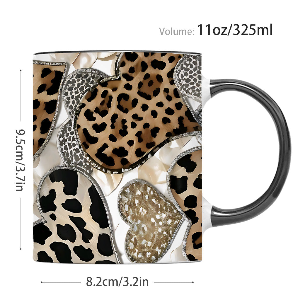 1pc Leopard Print Ceramic Mug with Leopard Spot - 11oz Ceramic Coffee Cup & Tea Cup, Microwave & Dishwasher Safe, Hot\u002FCold Drinks Suitable for Women,, Best Friend - Birthday, Valentine's Gift, Wildlife Lover Present