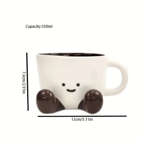 1pc 11.83oz Cute Little Feet Ceramic Cup with Spoon, Underglaze Cartoon Mug Water Cup Office Breakfast Cup, Suitable for Office, Home, Outdoor Picnic