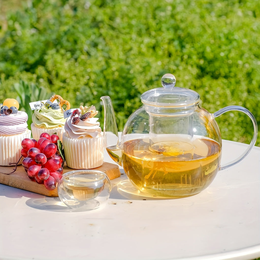 FBL&HM 1500ml\u002F50oz Glass Teapot with 4 Insulated Glass Teacups And Tea Infuser for Loose Leaf Tea, Microwave Dishwasher Safe Tea Sets for Adults, Lead-free Tea Maker, Mothers Day Gifts