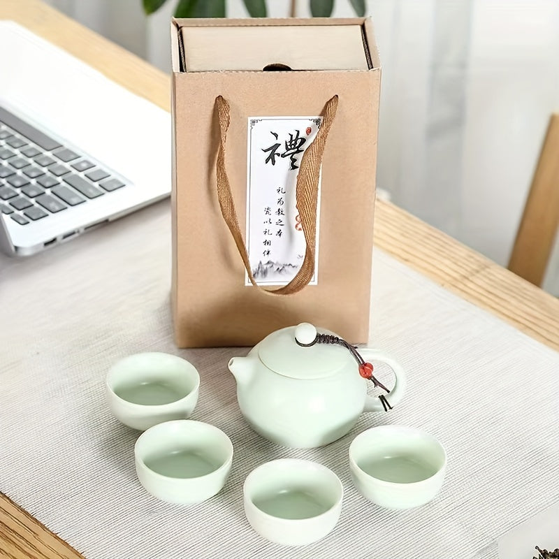 Chinese Kung Fu Tea Set Travel Tea Set Ceramic Portable Tea Set Teapot Tea Maker Infuser Teacup (Green)