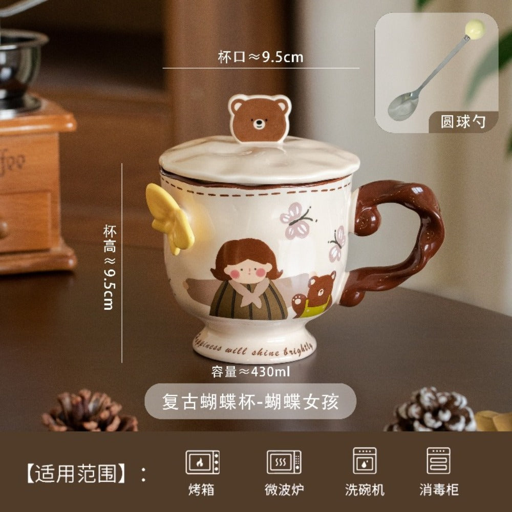Vintage Butterfly Mug Coffee Cup with Lid Household Female New 2026 High-Value Breakfast Cup Ceramic