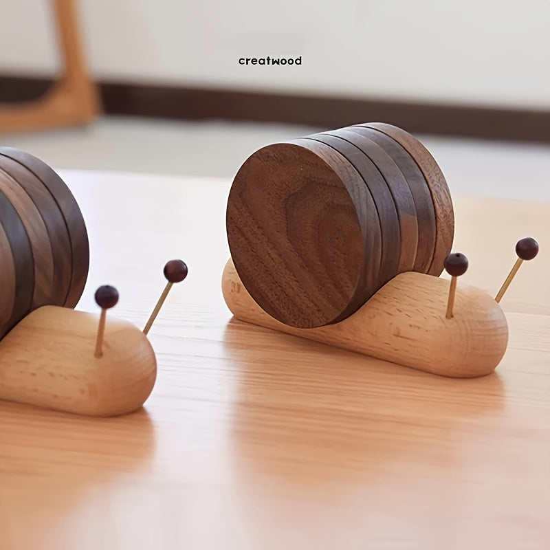 Snail-Themed Coaster Made from Natural Hardwood, Designed to Withstand Heat. A Creative Mat for Coffee And Tea Cups That Is Resistant to High Temperatures