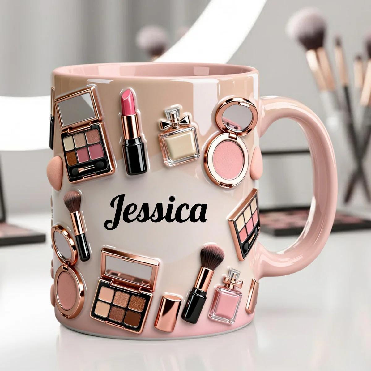 Personalized Makeup Artist 2D Accent Mug, MUA Accessories Cosmetics Ceramic Cup, Make-up Lover Coffee Mug, Gift for Her ipatumku00001