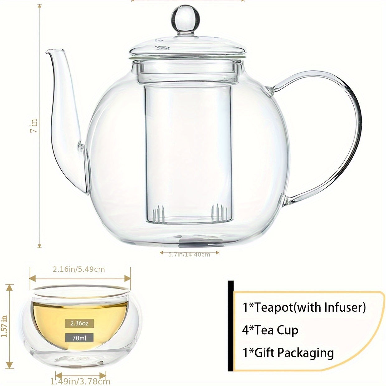 FBL&HM 1500ml\u002F50oz Glass Teapot with 4 Insulated Glass Teacups And Tea Infuser for Loose Leaf Tea, Microwave Dishwasher Safe Tea Sets for Adults, Lead-free Tea Maker, Mothers Day Gifts