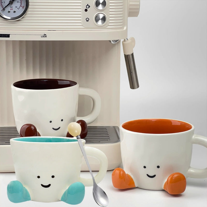 1pc 11.83oz Cute Little Feet Ceramic Cup with Spoon, Underglaze Cartoon Mug Water Cup Office Breakfast Cup, Suitable for Office, Home, Outdoor Picnic