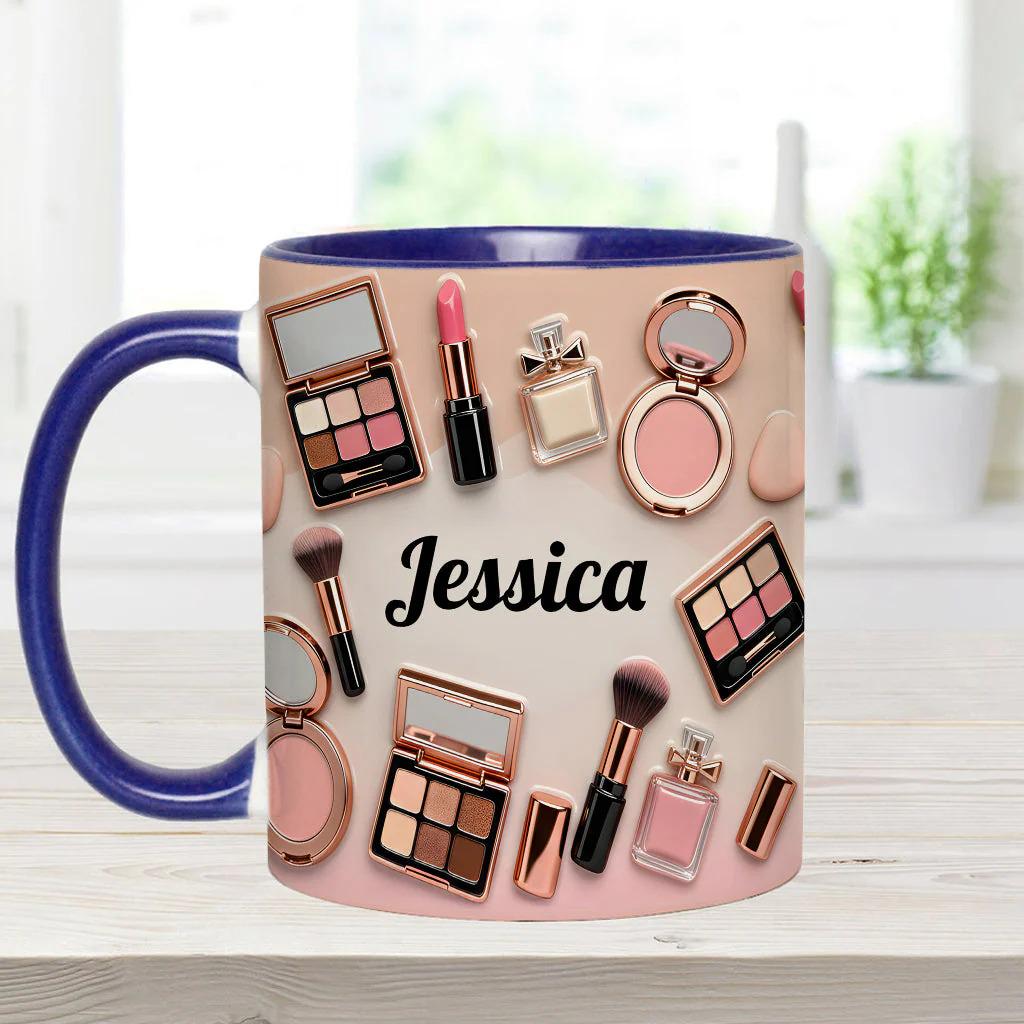 Personalized Makeup Artist 2D Accent Mug, MUA Accessories Cosmetics Ceramic Cup, Make-up Lover Coffee Mug, Gift for Her ipatumku00001