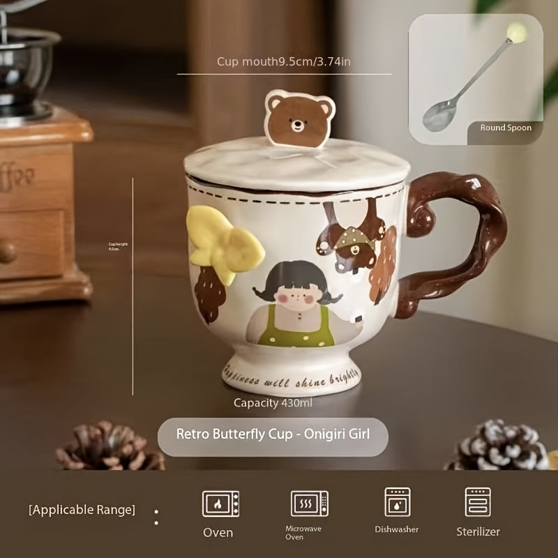 Vintage Butterfly Mug Coffee Cup with Lid Household Female New 2026 High-Value Breakfast Cup Ceramic