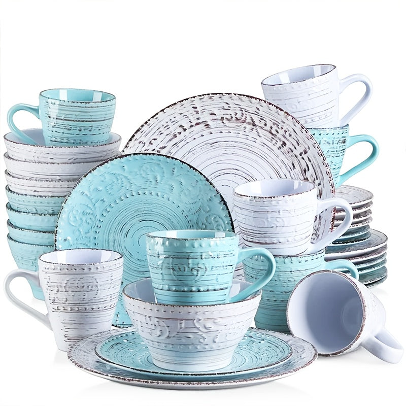 Zenora 16\u002F32pcs Ceramic Dinnerware Collection, Featuring Embossed Contemporary White Porcelain Plates And Bowls Suitable for Meals And Desserts. Safe for Microwave, Dishwasher, And Oven Use, This Durable Tableware Is Perfect for Home Kitchens