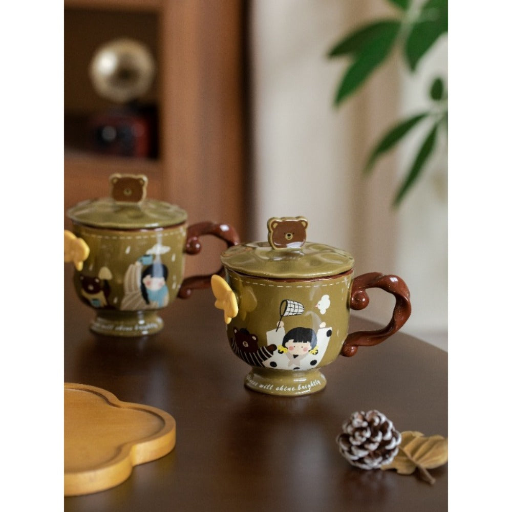 Vintage Butterfly Mug Coffee Cup with Lid Household Female New 2026 High-Value Breakfast Cup Ceramic