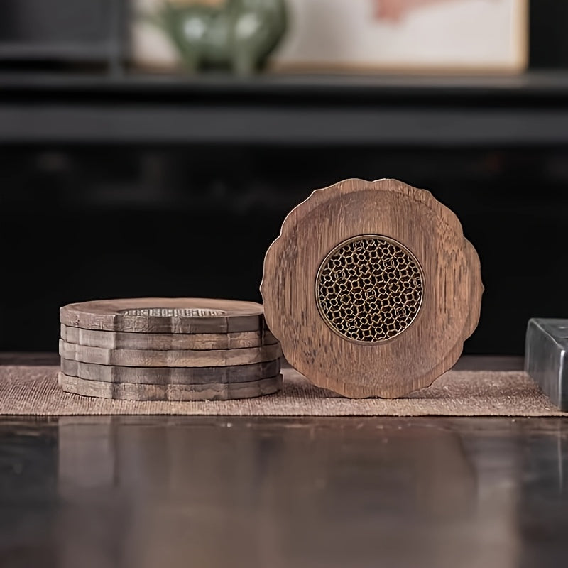 3pcs Elegant Japanese for Lotus Solid Wood Coaster - Durable, Aesthetic Tea & Coffee Cup Mat with Embossed Design | Perfect for Home Decor, Kitchen Use and Holiday Gifts, Heat-Resistant Non-Slip Base, Ideal for Lotus for home Decoration